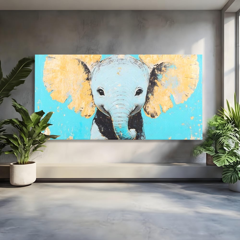 Tablou canvas cu tablou canvas cu un pui de elefant, fara rama, pe sasiu de lemn